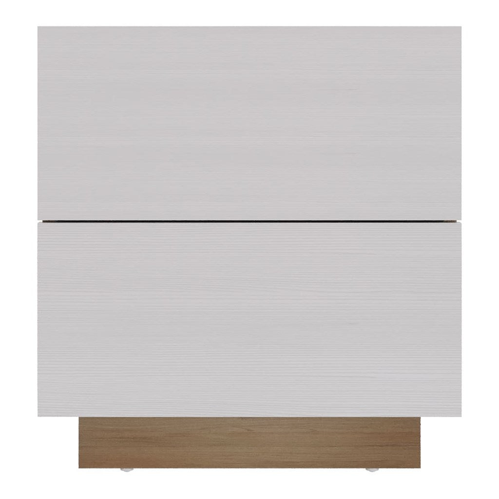 Mesa de Noche Enkubo Rovere y Blanco 48x52cm con Dos Cajones - MESAS DE NOCHE | Bylmo