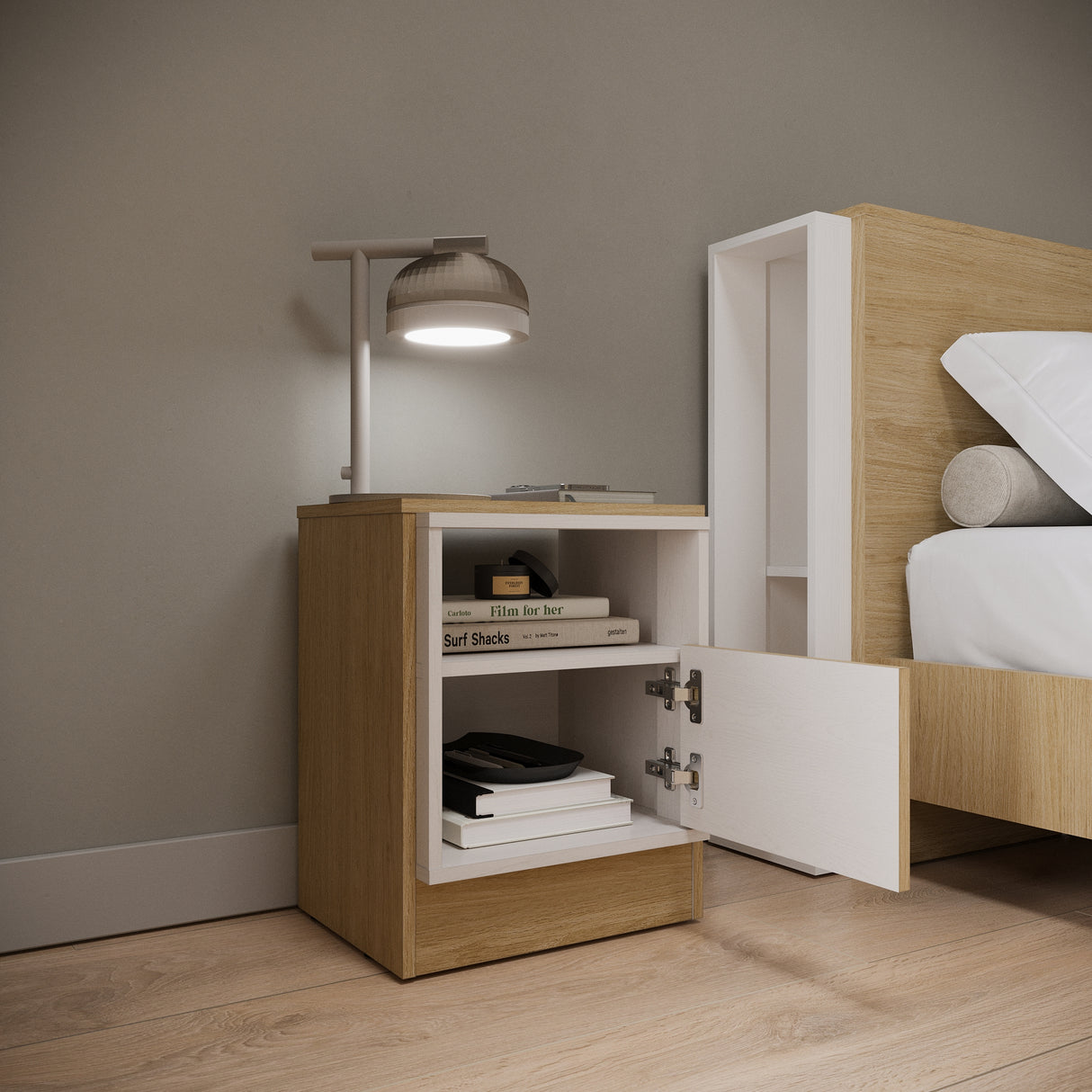 Mesa de Noche x 2 Lucas Rovere y Blanco 40x50cm con Un Cajón - MESAS DE NOCHE | Bylmo