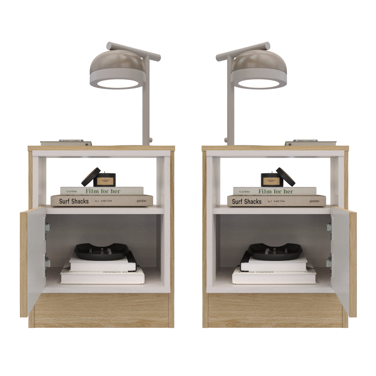 Mesa de Noche x 2 Lucas Rovere y Blanco 40x50cm con Un Cajón - MESAS DE NOCHE | Bylmo