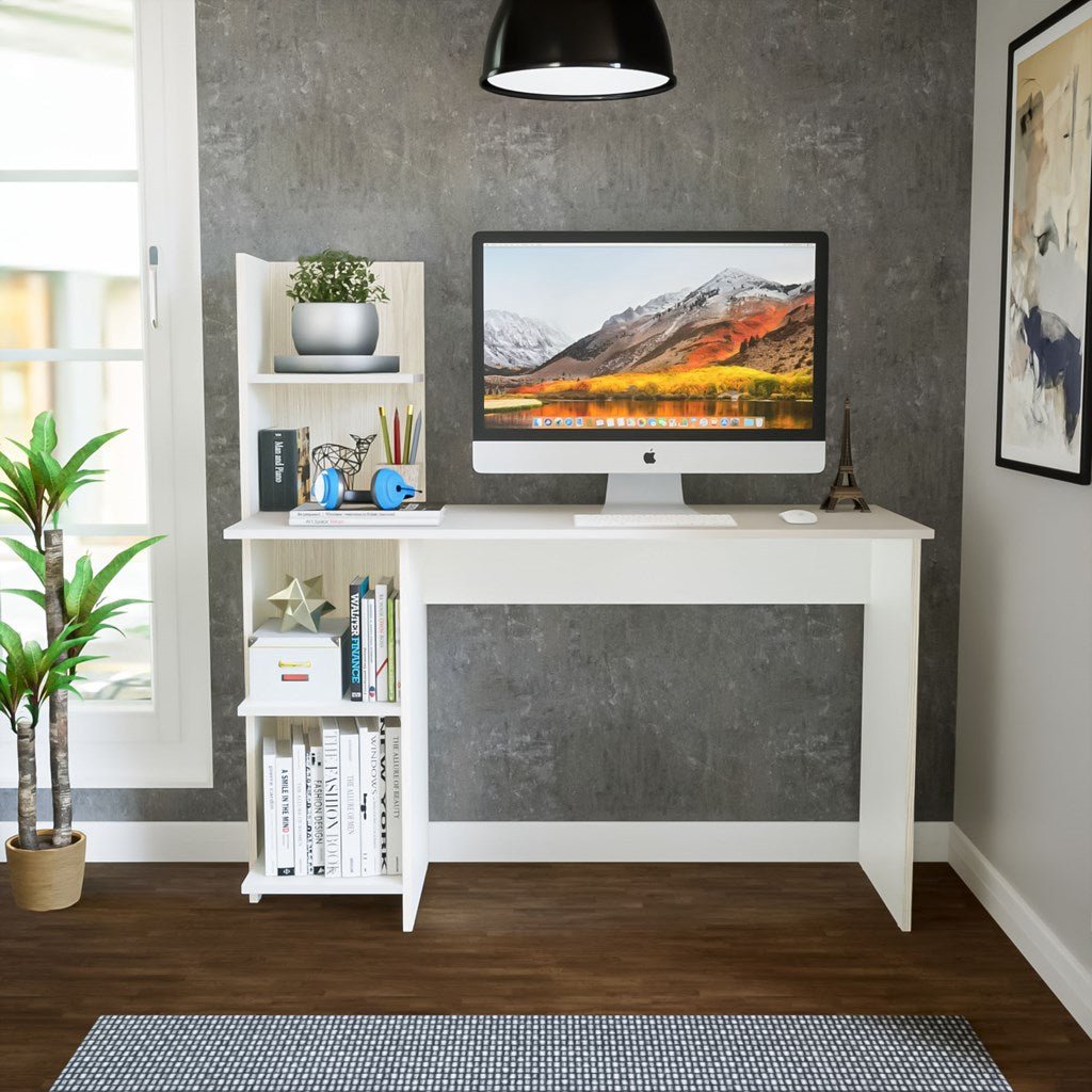 Escritorio Wex Niebla y Blanco 120x73cm sin Cajones y con Organizador de Libros - ESCRITORIOS | Bylmo