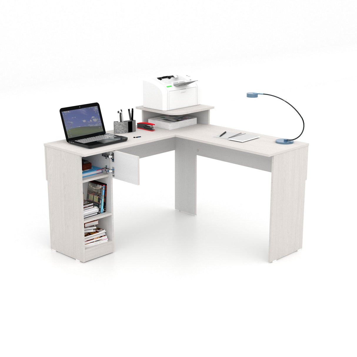 Escritorio en L Tiby Niebla 122x73cm con Un Cajón - ESCRITORIOS | Bylmo