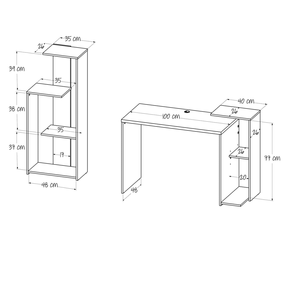 Combo Escritorio y Biblioteca Z Gales y Wengue 121x82cm sin Cajones y con Organizador de Libros - ESCRITORIOS | Bylmo