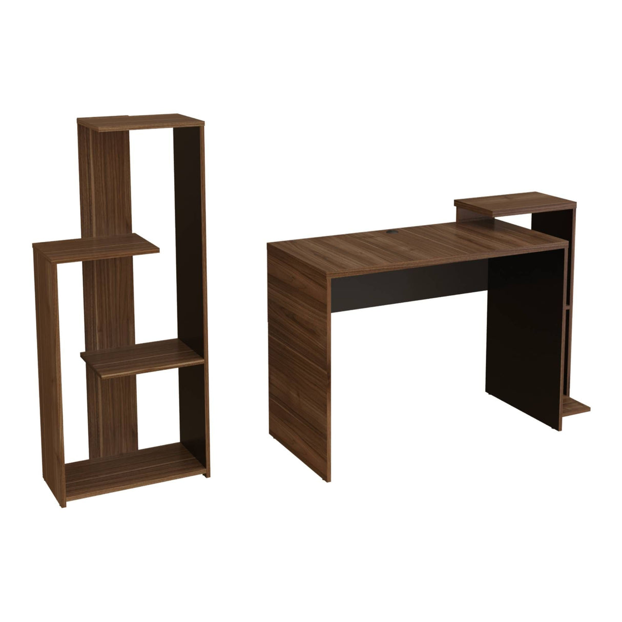 Combo Escritorio y Biblioteca Z Gales y Wengue 121x82cm sin Cajones y con Organizador de Libros - ESCRITORIOS | Bylmo