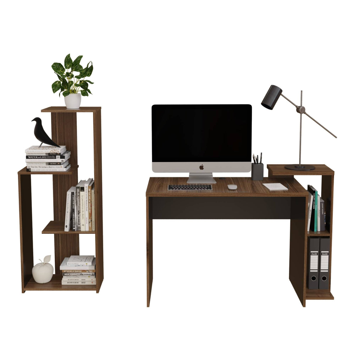 Combo Escritorio y Biblioteca Z Gales y Wengue 121x82cm sin Cajones y con Organizador de Libros - ESCRITORIOS | Bylmo