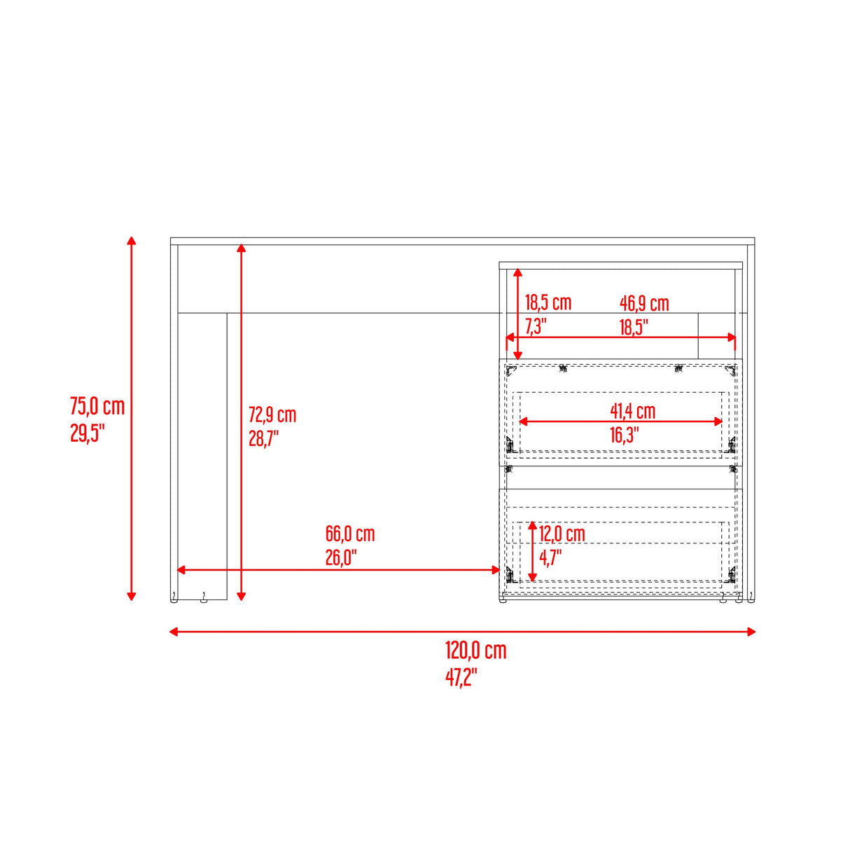 Escritorio Rookie Bardolino y Capri 60x75cm con Dos Cajones y con Organizador de Libros - ESCRITORIOS | Bylmo