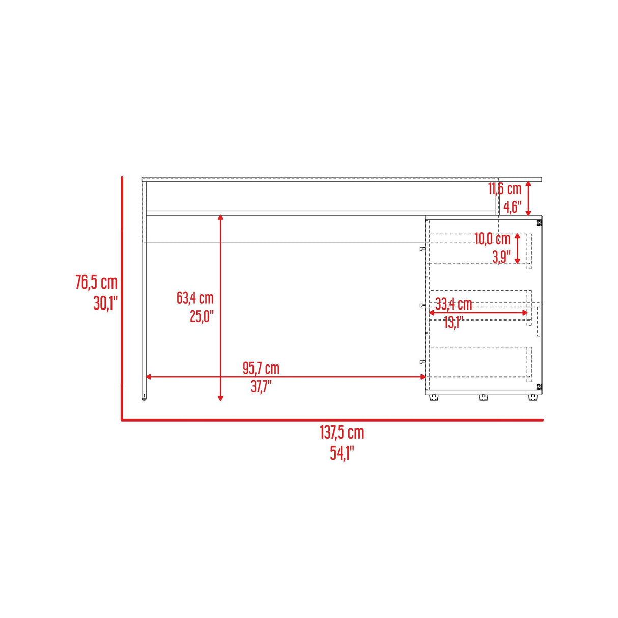 Escritorio en L Upton Capri y Agave 101.5x75cm con Tres Cajones y con Organizador de Libros - ESCRITORIOS | Bylmo