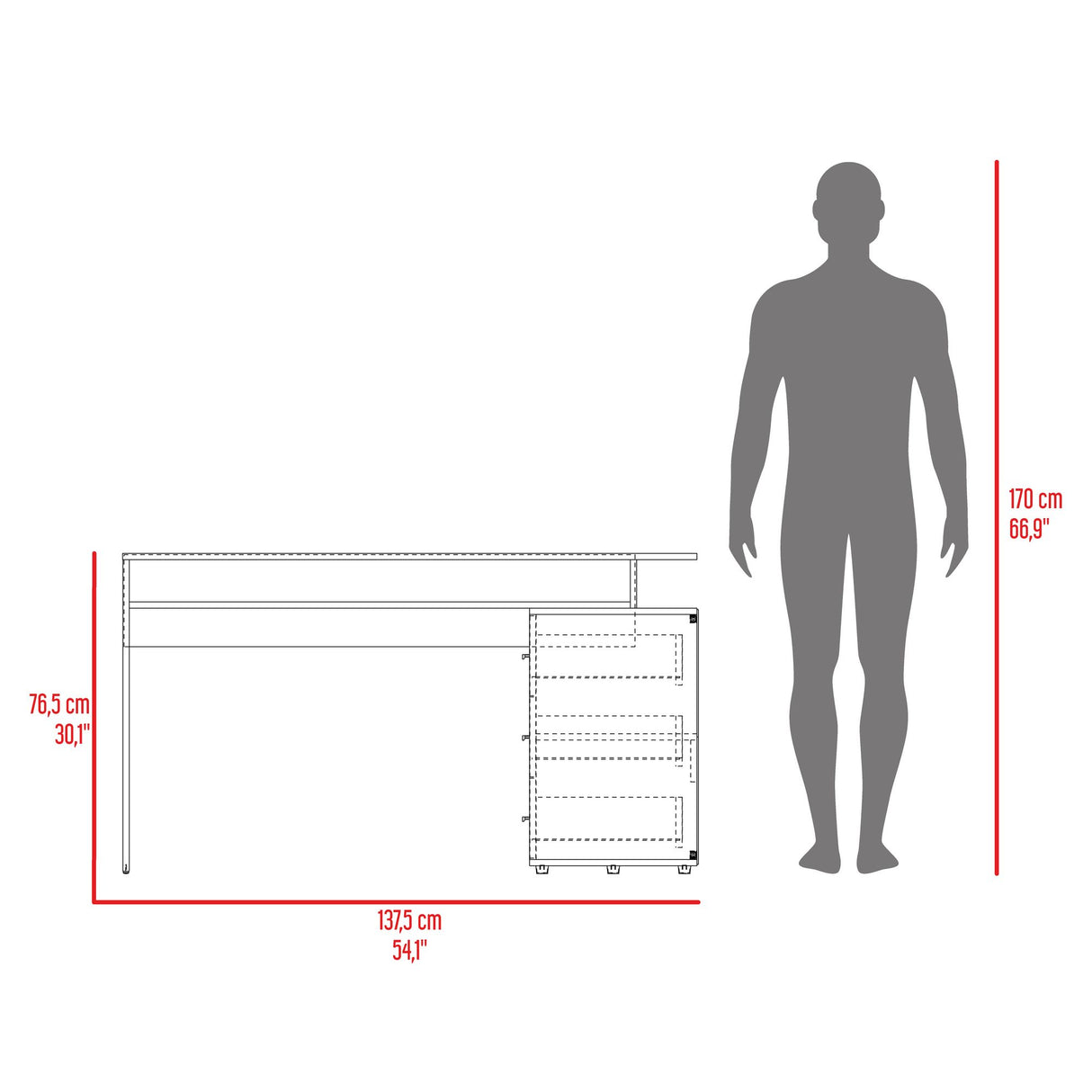 Escritorio en L Upton Capri y Agave 101.5x75cm con Tres Cajones y con Organizador de Libros - ESCRITORIOS | Bylmo