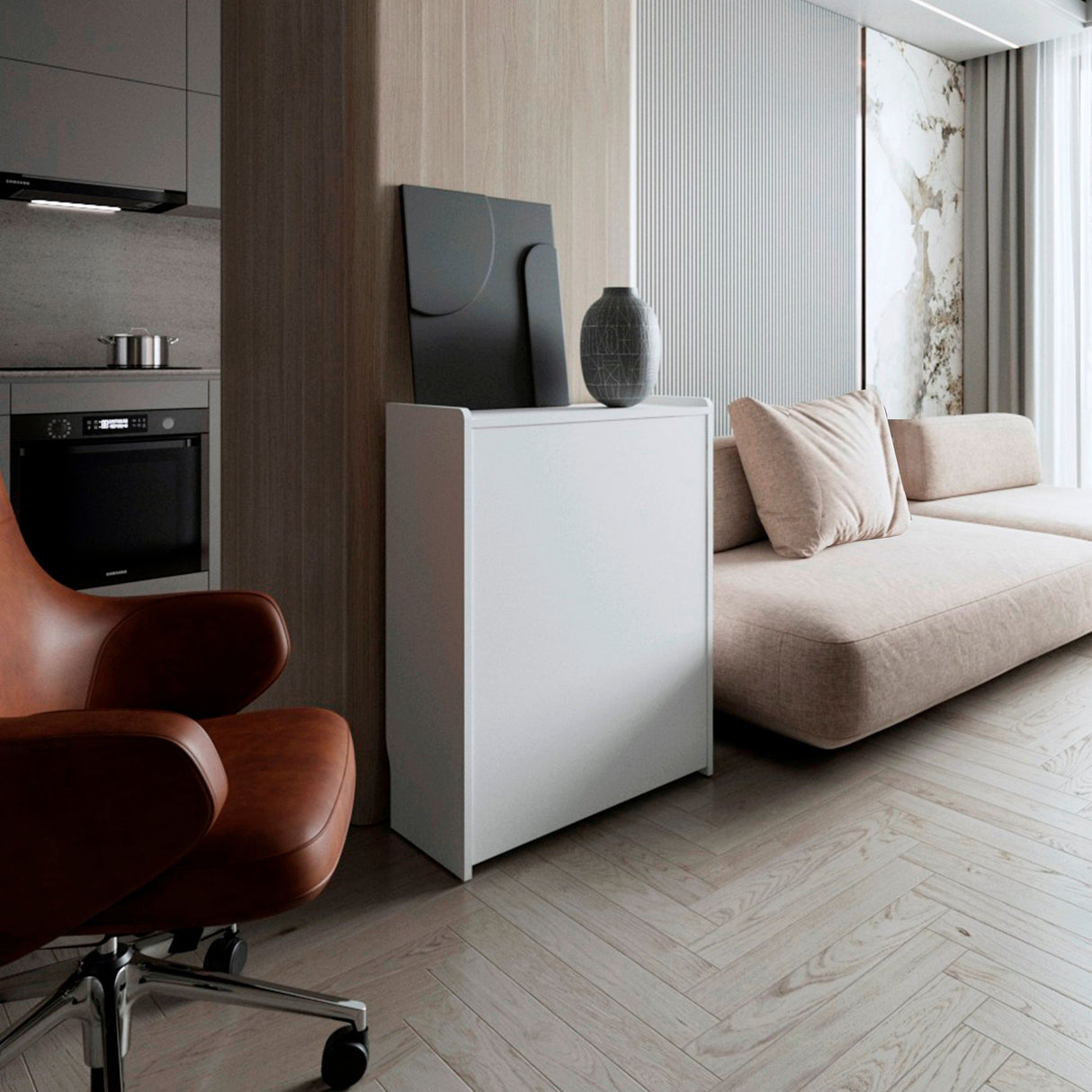 Escritorio Lesli Blanco 30x85.6cm sin Cajones y con Organizador de Libros - ESCRITORIOS | Bylmo