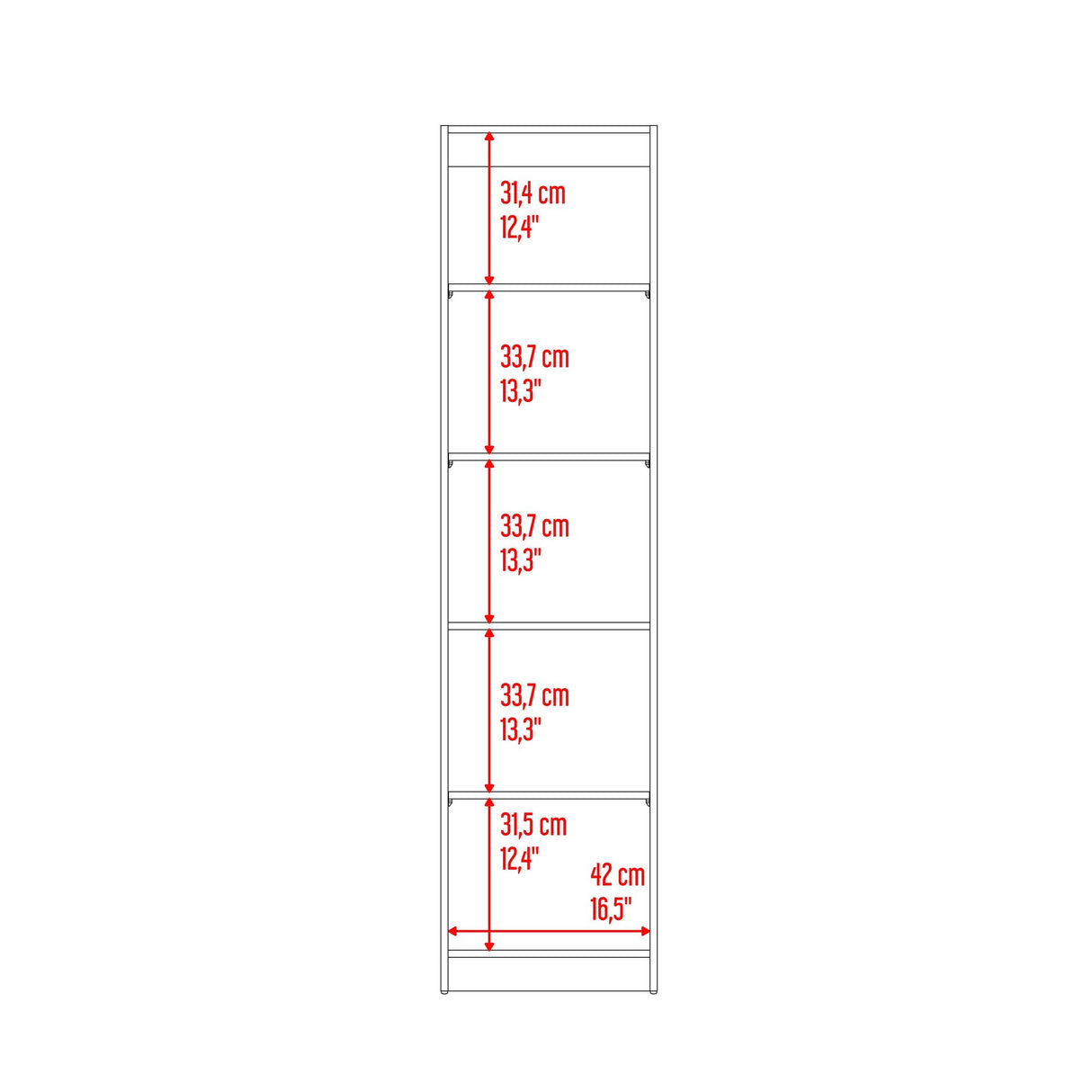 Estantería Upton Nogal y Toquilla 45x180.6cm Rectangular con Cuatro Entrepaños - BIBLIOTECAS Y ESTANTERIAS | Bylmo