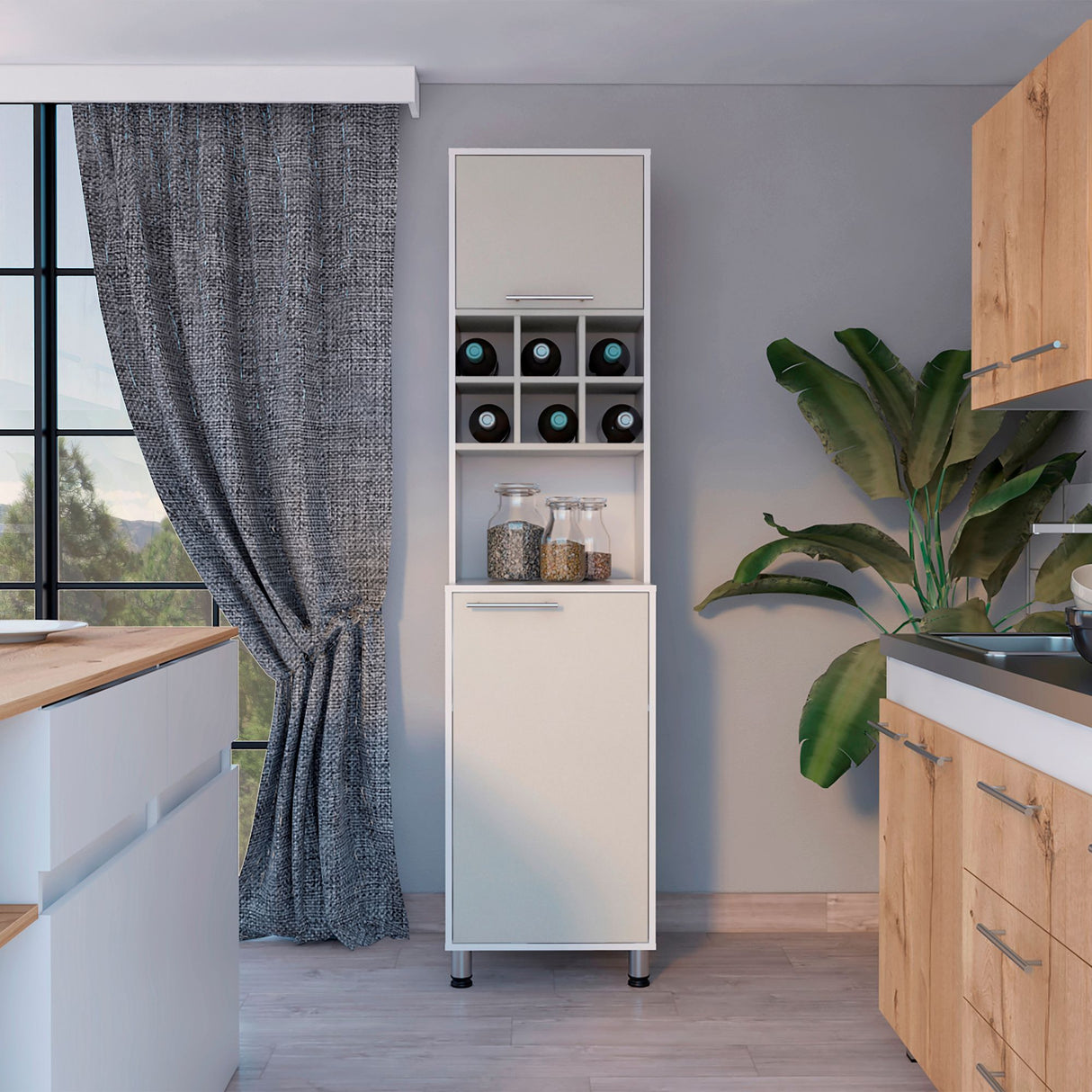 Alacena Attica Blanco y Capri 50x204cm con Dos Puertas y con Patas - ALACENAS Y MUEBLES MICROONDAS | Bylmo