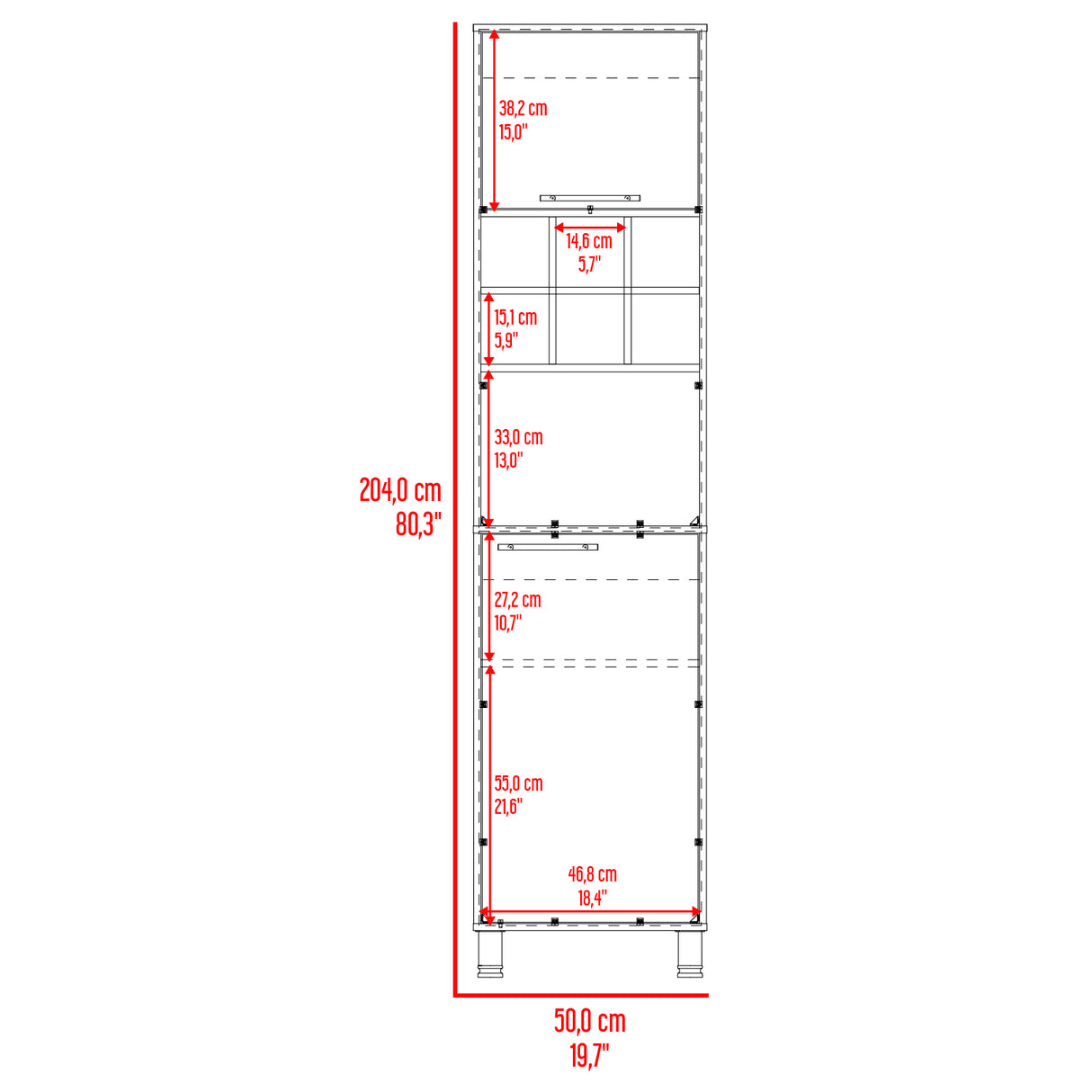 Alacena Attica Blanco y Capri 50x204cm con Dos Puertas y con Patas - ALACENAS Y MUEBLES MICROONDAS | Bylmo