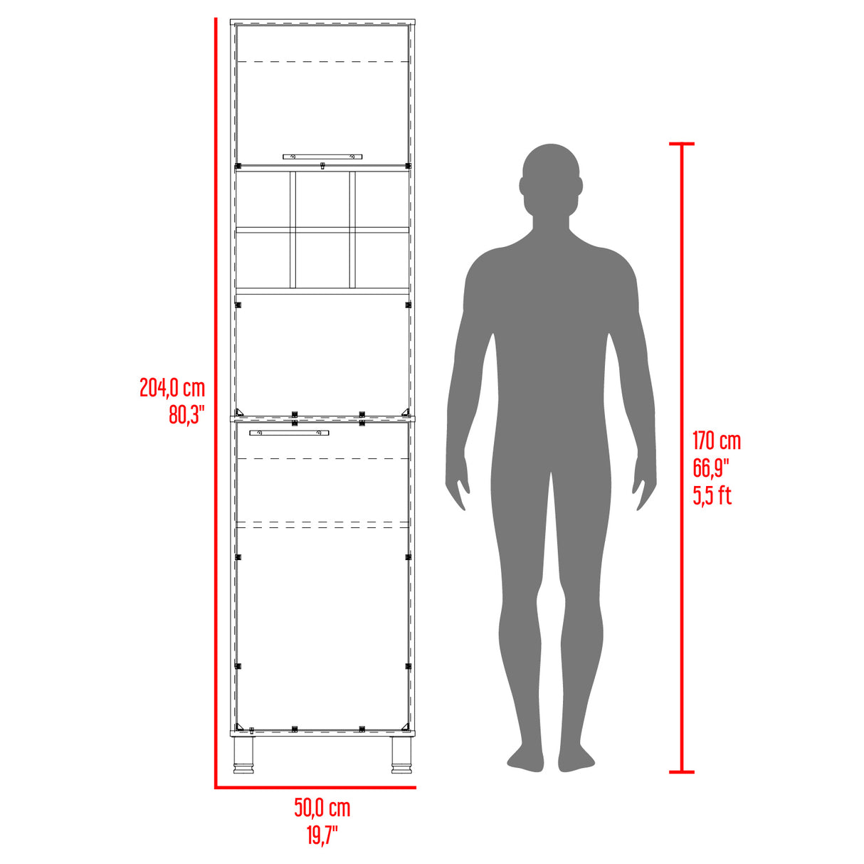 Alacena Attica Blanco y Capri 50x204cm con Dos Puertas y con Patas - ALACENAS Y MUEBLES MICROONDAS | Bylmo