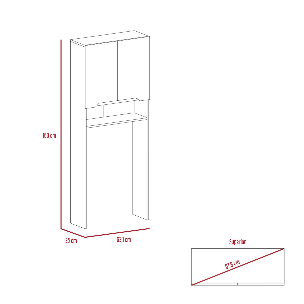 Ahorrador de Espacio para Baño Laurent Plomo y Duna 63.1x160cm con Dos Entrepaños y con Patas - OTROS MUEBLES PARA BANHO | Bylmo