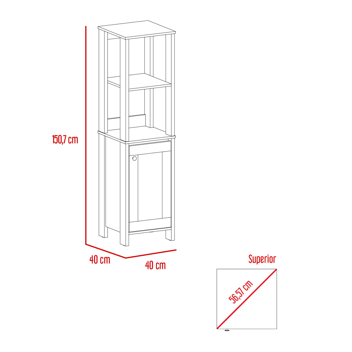 Mueble para Baño Bi - color Blanco y Duna 40x150.7cm con Dos Entrepaños y con Patas - OTROS MUEBLES PARA BANHO | Bylmo