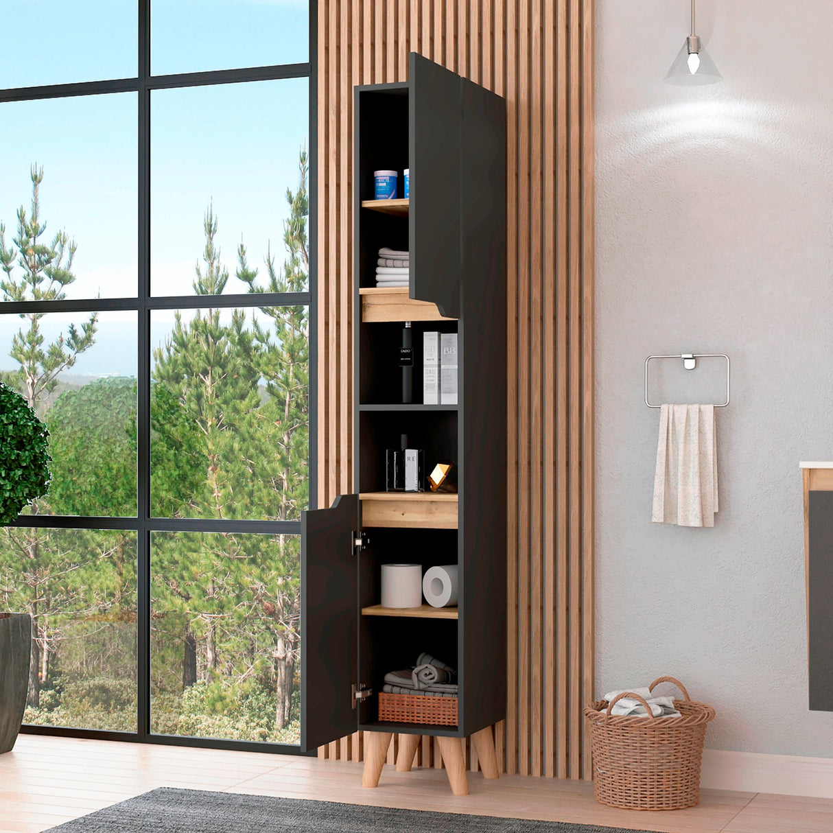 Mueble para Baño Laurent Plomo y Duna 30.1x180cm con Cinco Entrepaños y con Patas - OTROS MUEBLES PARA BANHO | Bylmo