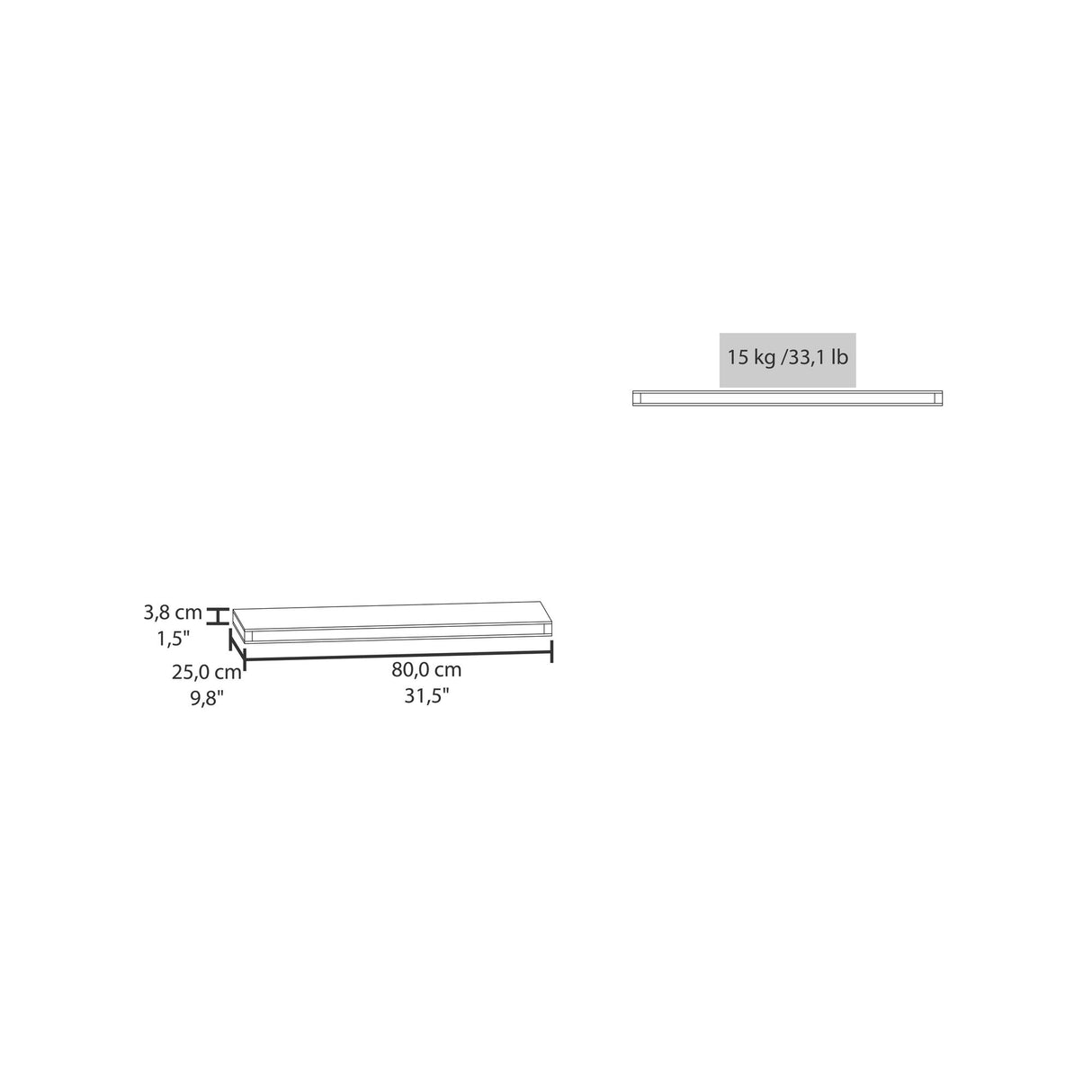 Repisa Habano 80x3.8cm Rectangular y Flotante - REPISAS | Bylmo