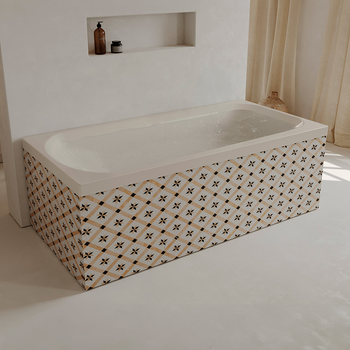 Bañera Cuadrado Americana Marfil 152x50cm Para Empotrar con Suelo Antideslizante para Una Persona - BANHERAS E HIDROMASAJES | Bylmo