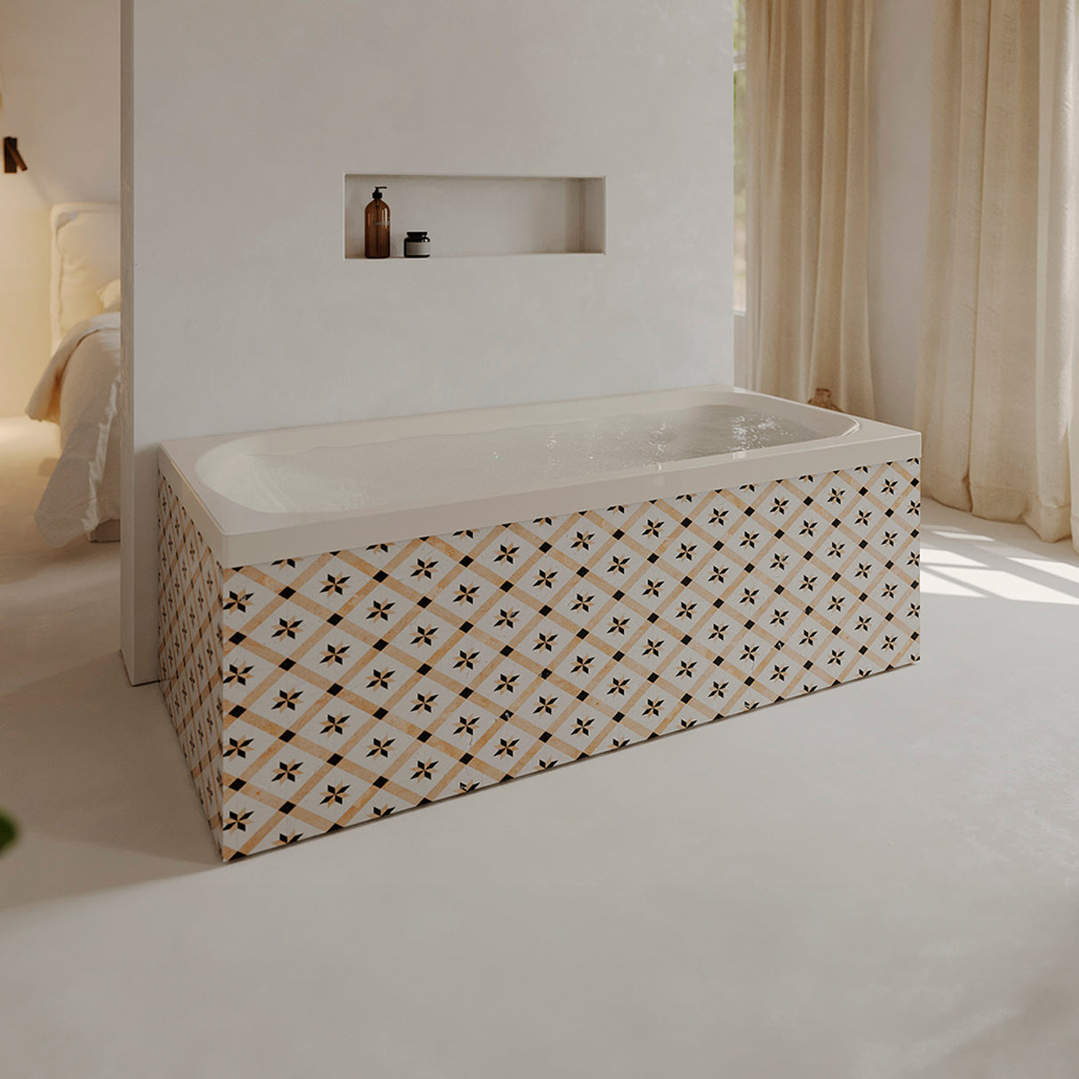 Bañera Cuadrado Americana Marfil 152x50cm Para Empotrar con Suelo Antideslizante para Una Persona - BANHERAS E HIDROMASAJES | Bylmo