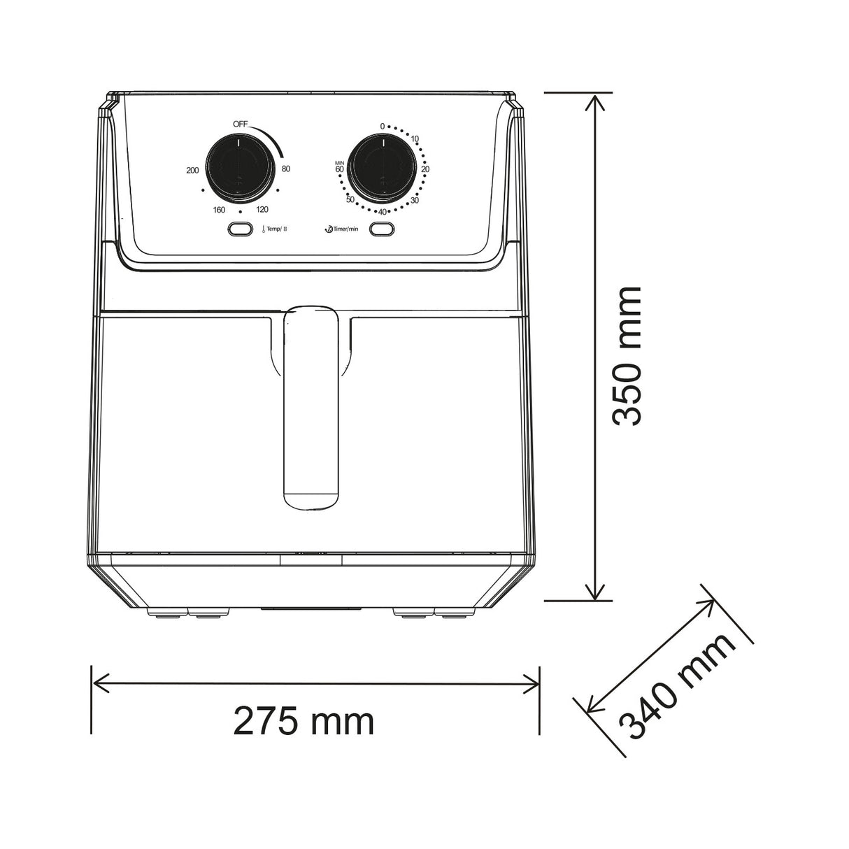 Freidora de Aire Kalley Negro 27.5x35cm de Un Comportimiento y de 6.3 Litros - FREIDORAS DE AIRE | Bylmo