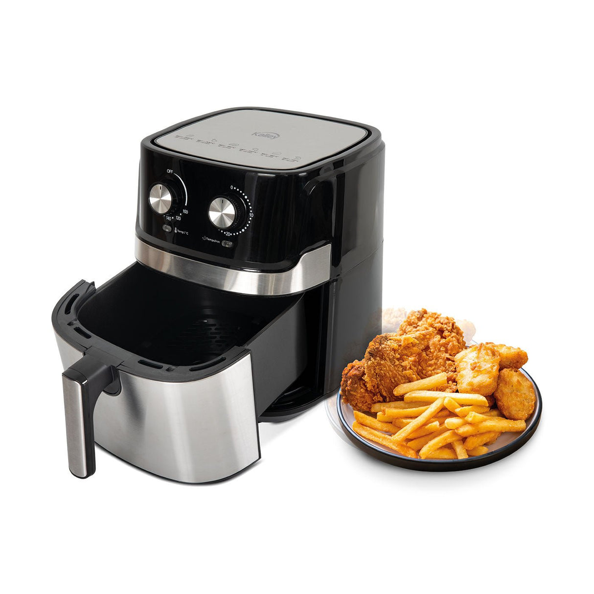 Freidora de Aire Kalley Negro 27.5x35cm de Un Comportimiento y de 6.3 Litros - FREIDORAS DE AIRE | Bylmo