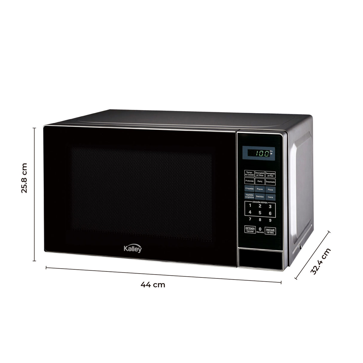 Horno Microondas Kalley Negro 44x32.4cm de 20 Litros con Seis Funciones Preconfiguradoas - HORNOS MICROONDAS | Bylmo
