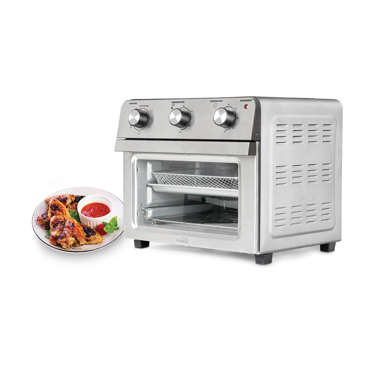 Horno Tostador Kalley Plateado 40x34.6cm con Seis Funciones Preconfiguradas y con Función de AirFryer - HORNOS TOSTADORES | Bylmo