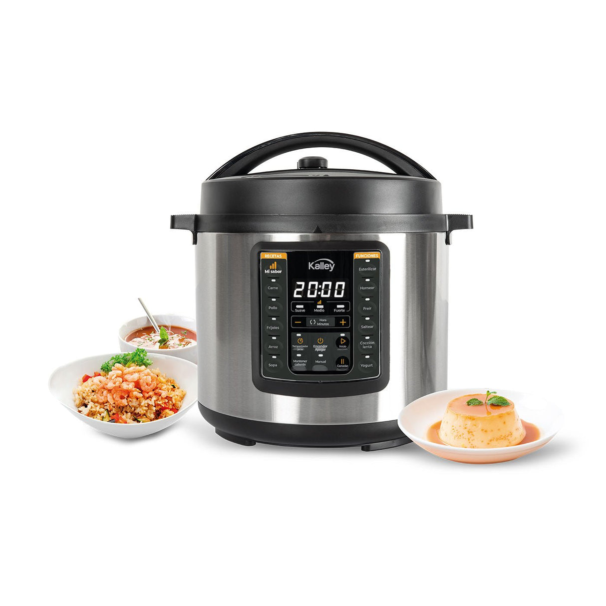 Olla Multifuncional Kalley Gris 33x32cm de 5.5 Litros con Temporizador con 15 Funciones Preconfiguradas y con Pantalla Digital - OLLAS MULTIFUNCIONALES | Bylmo