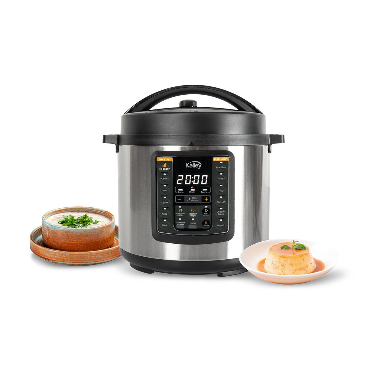 Olla Multifuncional Kalley Gris 33x32cm de 5.5 Litros con Temporizador con 15 Funciones Preconfiguradas y con Pantalla Digital - OLLAS MULTIFUNCIONALES | Bylmo