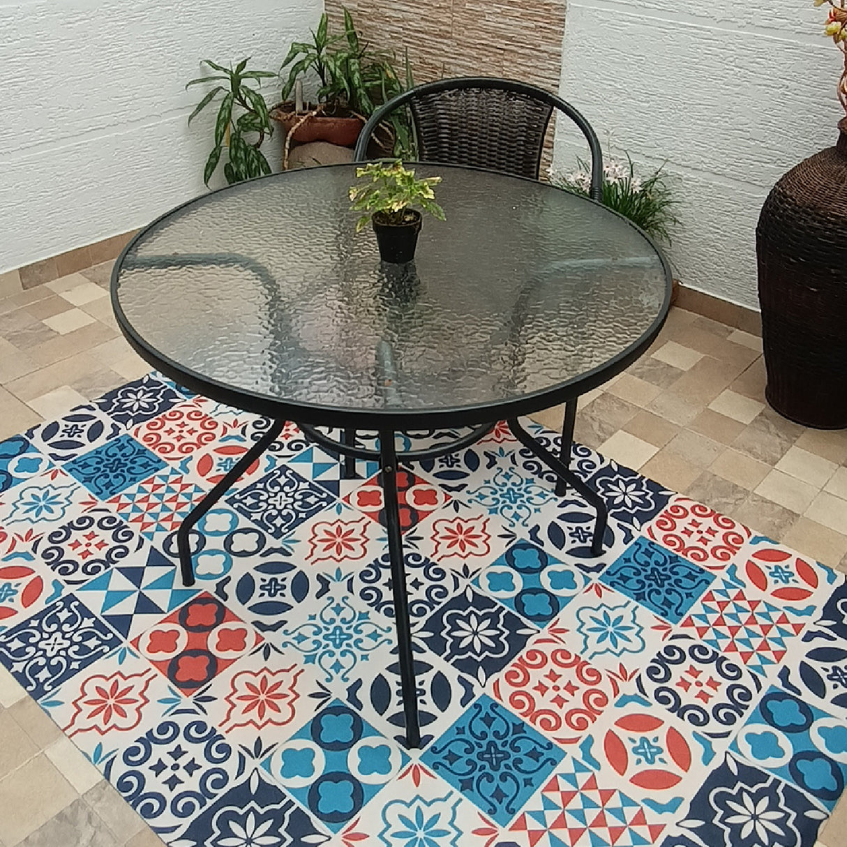Tapete de Cocina Circulos Azul y Rojo 120x170cm Clásico Rectangular Suave - TAPETES Y ALFOMBRAS | Bylmo