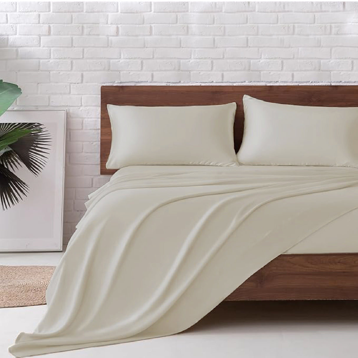 Juego de Sabanas de Satín Beige 200x190cm 300 Hilos con Dos Sábanas y Dos Fundas de Almohada - SABANAS | Bylmo