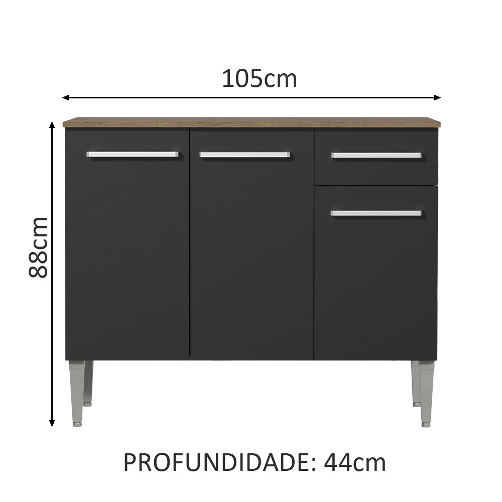 Mueble Inferior de Cocina Emily Marron y Negro 105x88cm con Meson de Madera y sin Pozuelo - MUEBLES INFERIORES DE COCINA | Bylmo