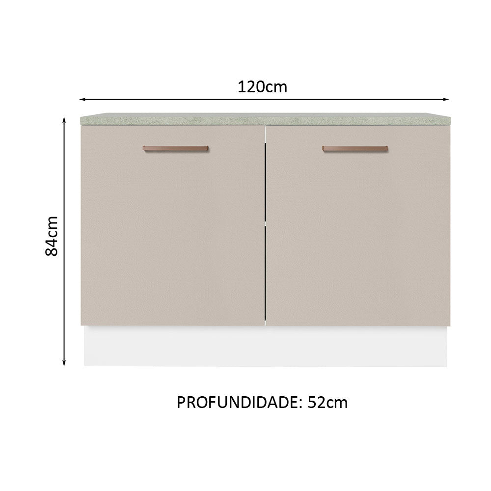 Mueble Inferior de Cocina Agata Blanco y Crema 120x84cm con Meson de Madera y sin Pozuelo - MUEBLES INFERIORES DE COCINA | Bylmo
