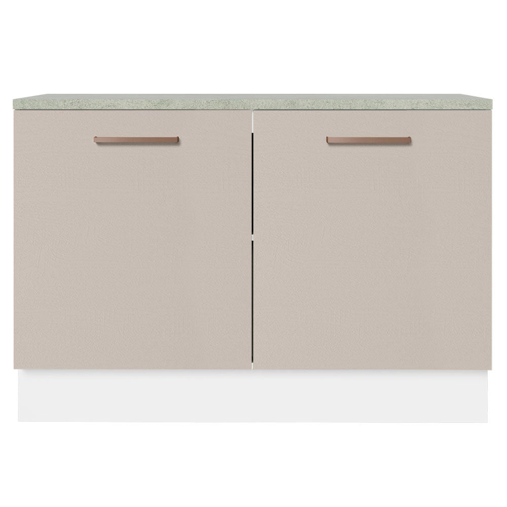 Mueble Inferior de Cocina Agata Blanco y Crema 120x84cm con Meson de Madera y sin Pozuelo - MUEBLES INFERIORES DE COCINA | Bylmo