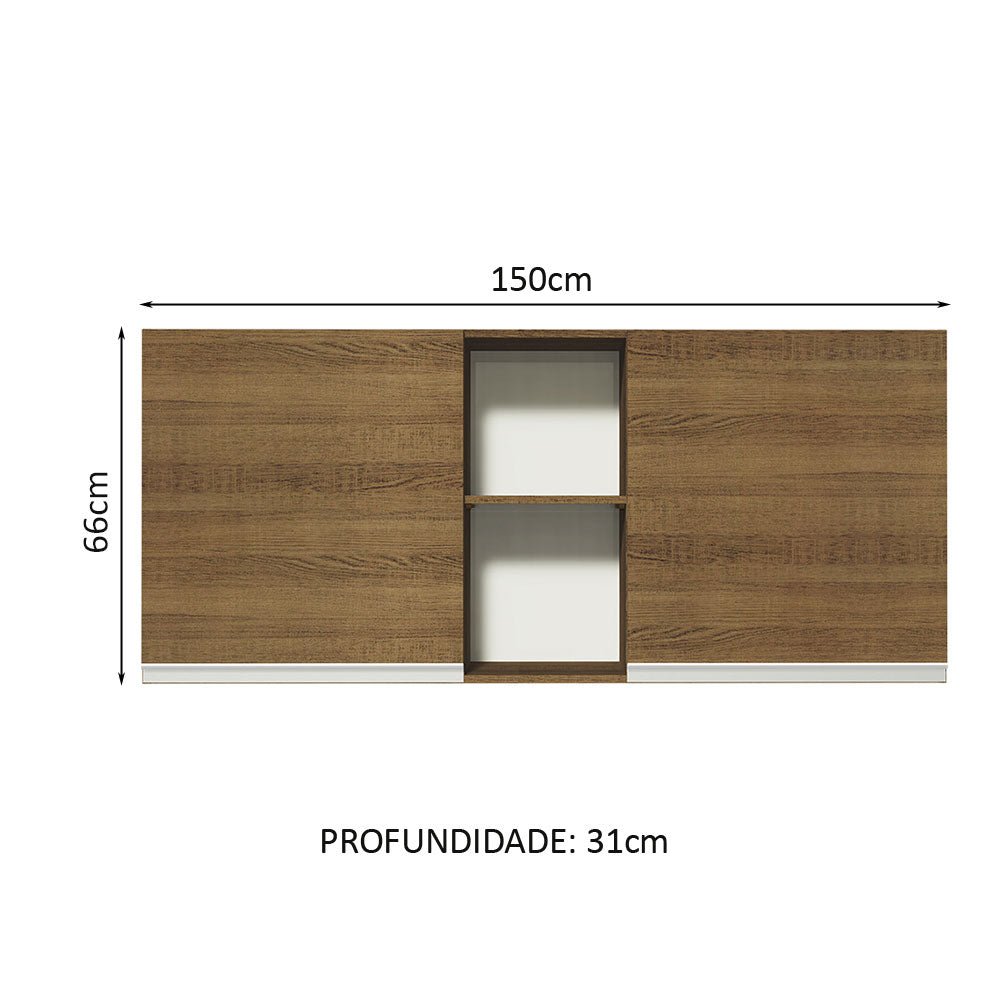 Mueble Superior de Cocina Glamy Marron 150x66cm con Seis Entrepaños y con Dos Puertas - MUEBLES SUPERIORES DE COCINA | Bylmo