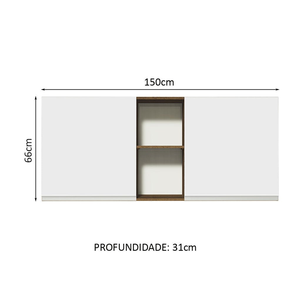 Mueble Superior de Cocina Glamy Marron y Blanco 150x66cm con Seis Entrepaños y con Dos Puertas - MUEBLES SUPERIORES DE COCINA | Bylmo