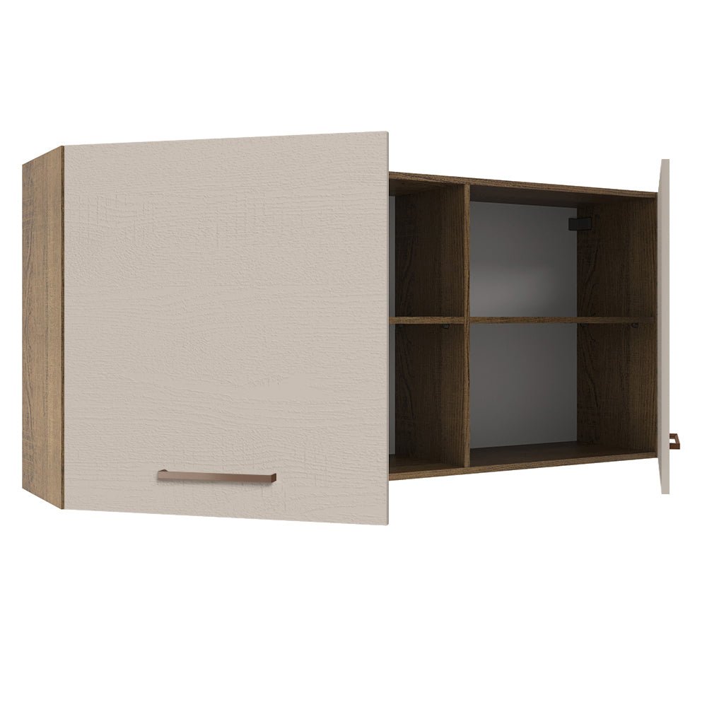 Mueble Superior de Cocina Agata Marron y Crema 150x66cm con Seis Entrepaños y con Dos Puertas - MUEBLES SUPERIORES DE COCINA | Bylmo