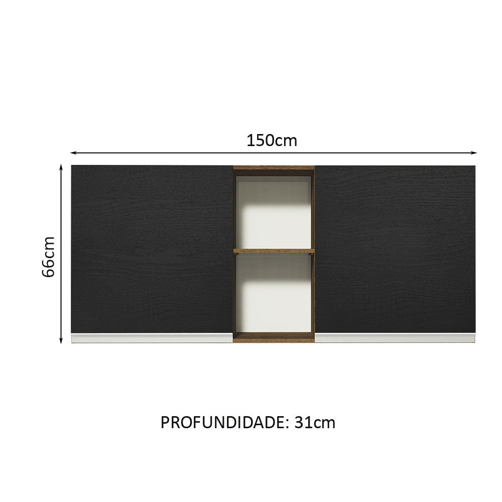 Mueble Superior de Cocina Glamy Marron y Negro 150x66cm con Seis Entrepaños y con Dos Puertas - MUEBLES SUPERIORES DE COCINA | Bylmo