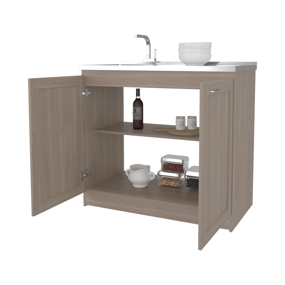 Mueble Inferior de Cocina Zurich Bardolino 98.5x52.5cm con Mesón de Acero Inoxidable y con Pozuelo para Lado Izquierdo - MUEBLES INFERIORES DE COCINA | Bylmo