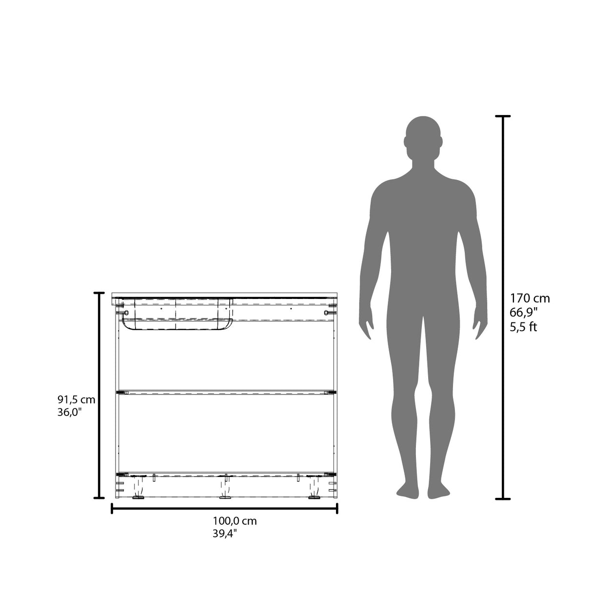 Mueble Inferior de Cocina Zurich Bardolino 98.5x52.5cm con Mesón de Acero Inoxidable y con Pozuelo para Lado Izquierdo - MUEBLES INFERIORES DE COCINA | Bylmo