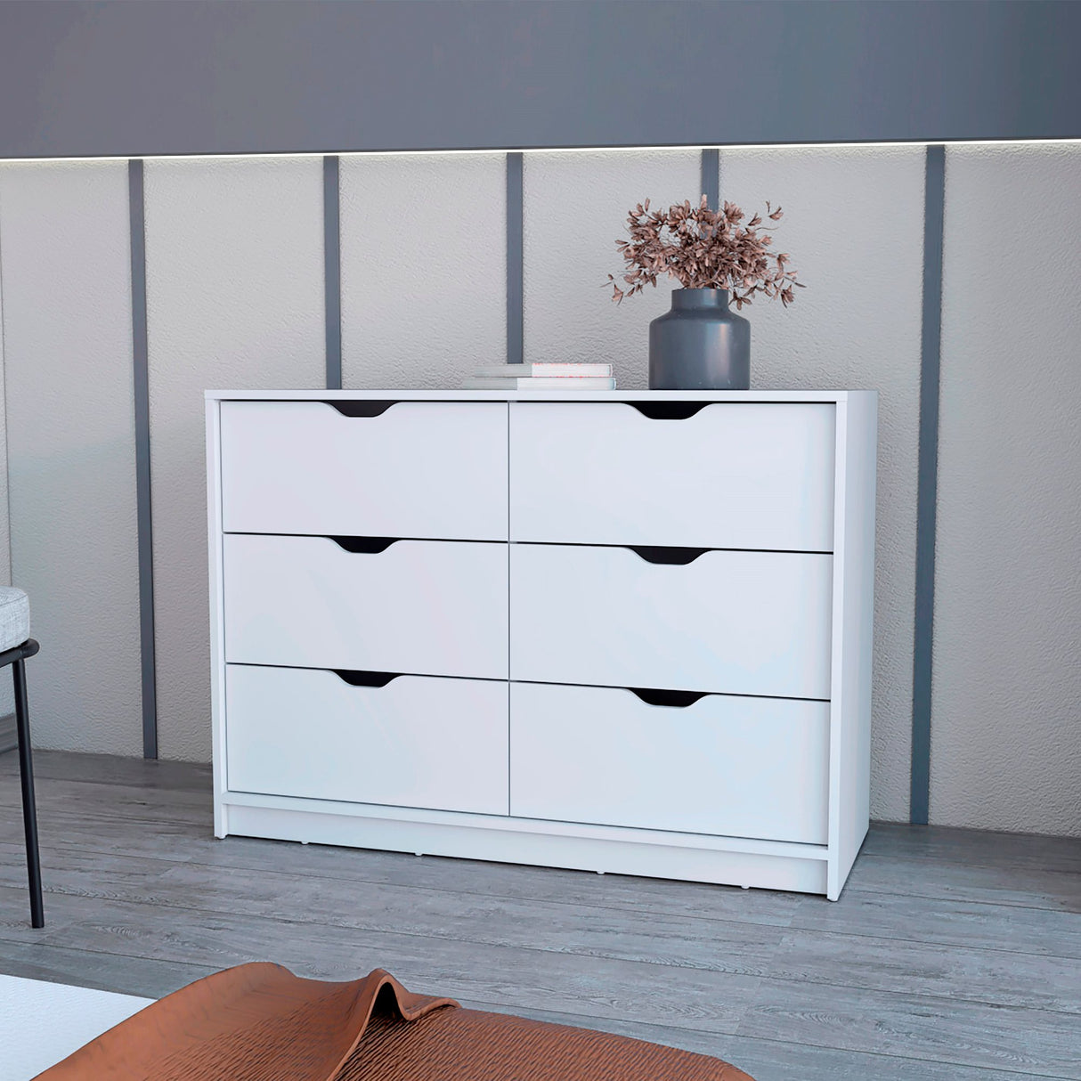 Cómoda Basilea Blanco 10.71x77.6cm de Tres Hileras con Cuatro Cajones - CAJONERAS Y COMODAS | Bylmo