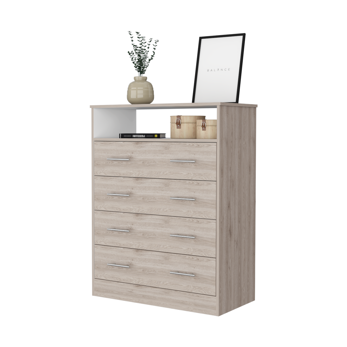 Cómoda Peru Blanco y Ceniza 84x109.6cm de Cuartro Hileras con Cuatro Cajones - CAJONERAS Y COMODAS | Bylmo