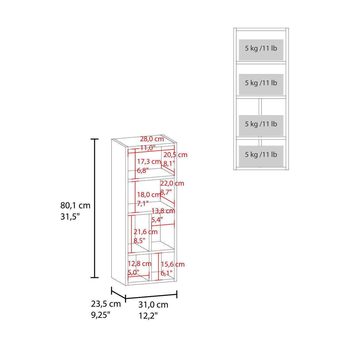Gabinete de Baño Niwot Blanco 31x80.1cm sin Espejo y con Seis Entrepaños - GABINETES DE BANHO | Bylmo