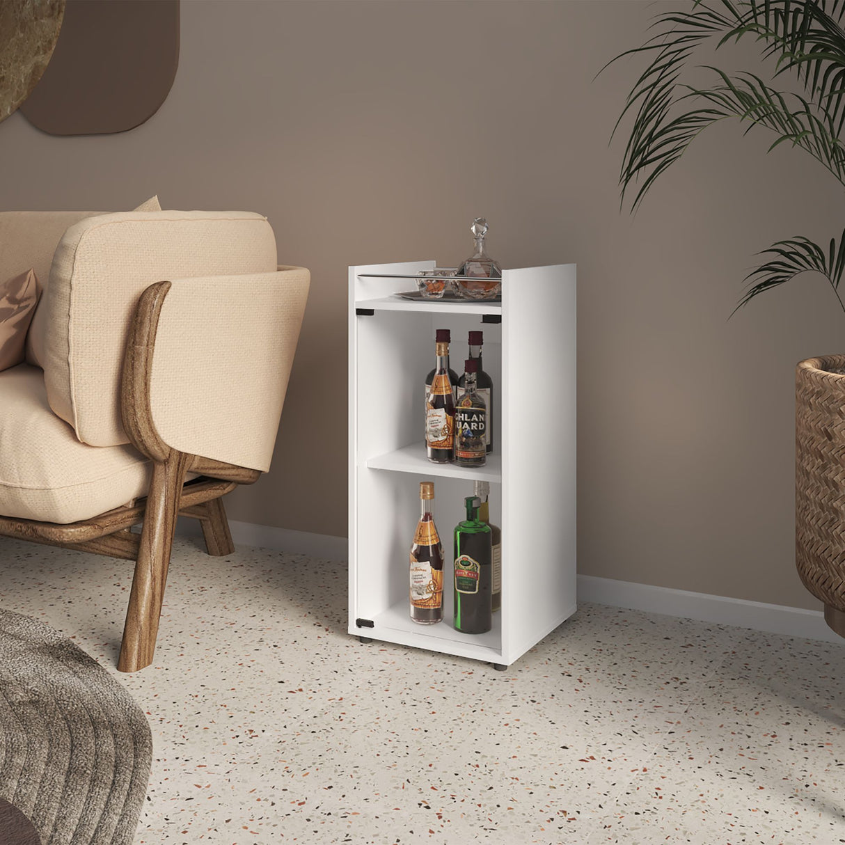 Mini Bar Theba Blanco 38.1x81.3cm sin Cajones y con Tres Comparrtimientos - BARES | Bylmo
