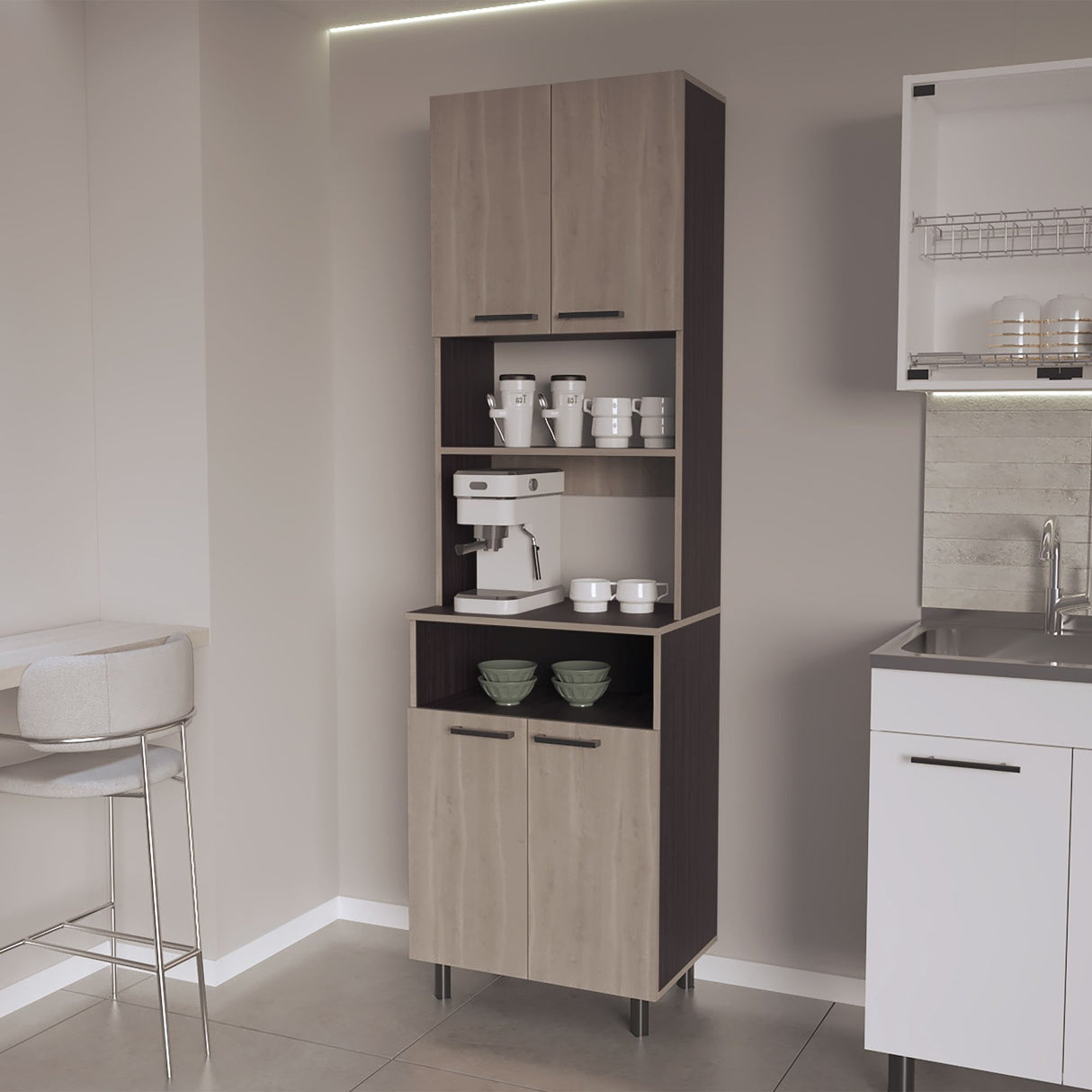Alacena Otomo Wengue y Bardolino 60x204cm sin Cajones y con Cuatro Puertas - ALACENAS Y MUEBLES MICROONDAS | Bylmo