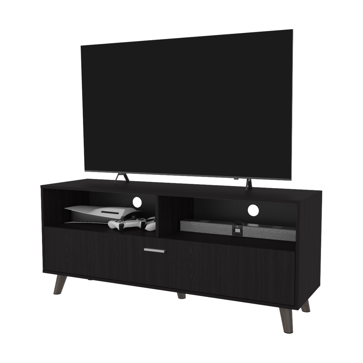 Rack de TV Patrick Wengue 139x59cm Pata TV Hasta 60 Pulgadas con Cuatro Compartimientos - MUEBLES DE TV | Bylmo