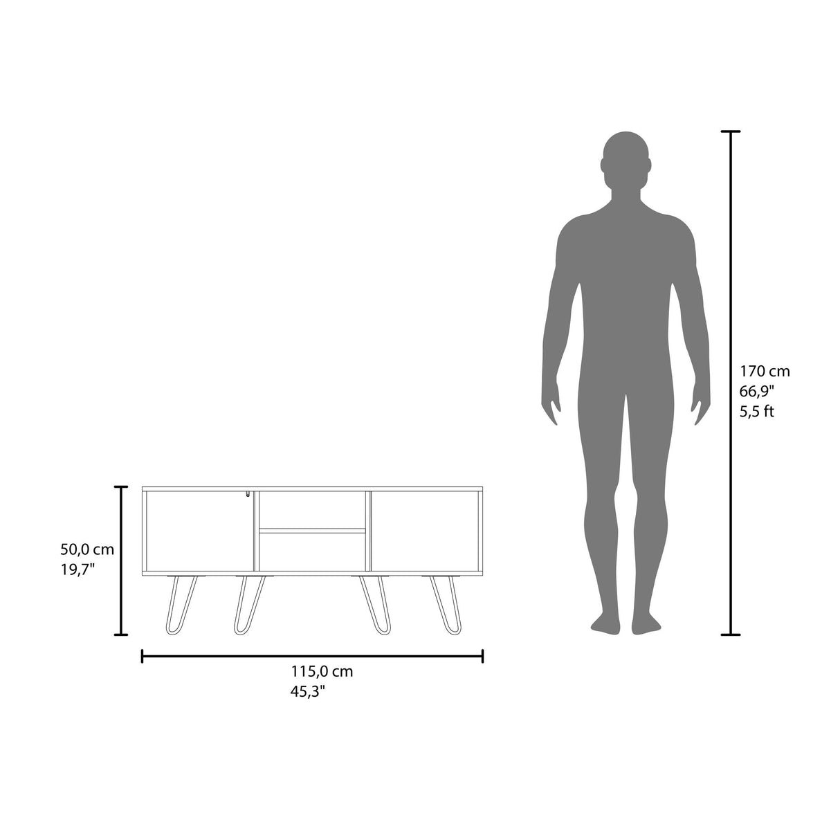 Rack de TV Lancaster Wengue 115x50cm Pata TV Hasta 50 Pulgadas con Cuatro Compartimientos - MUEBLES DE TV | Bylmo