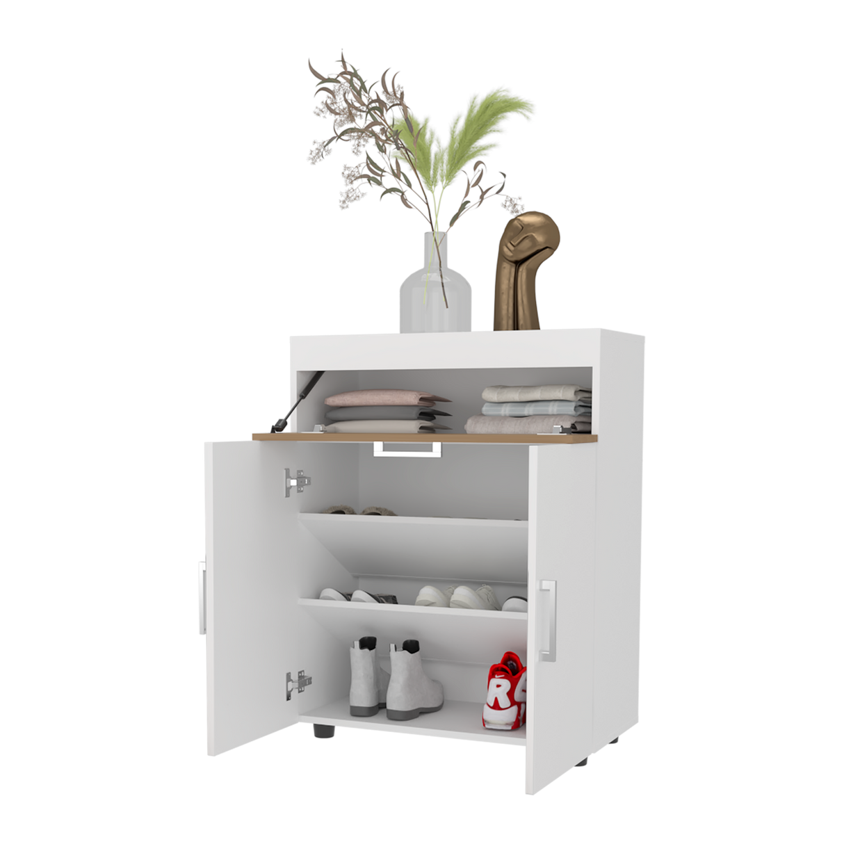 Zapatero Belton Blanco y Fresno 70.6x90cm de Cuatro Niveles Para Diez Pares - ZAPATEROS | Bylmo