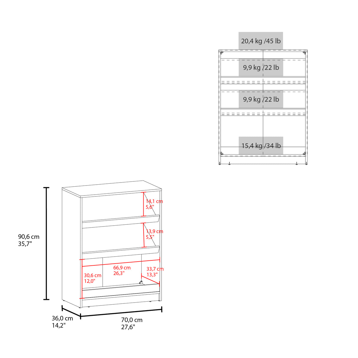 Zapatero Toby Nogal 70x90.6cm de Tres Niveles Para Doce Pares - ZAPATEROS | Bylmo