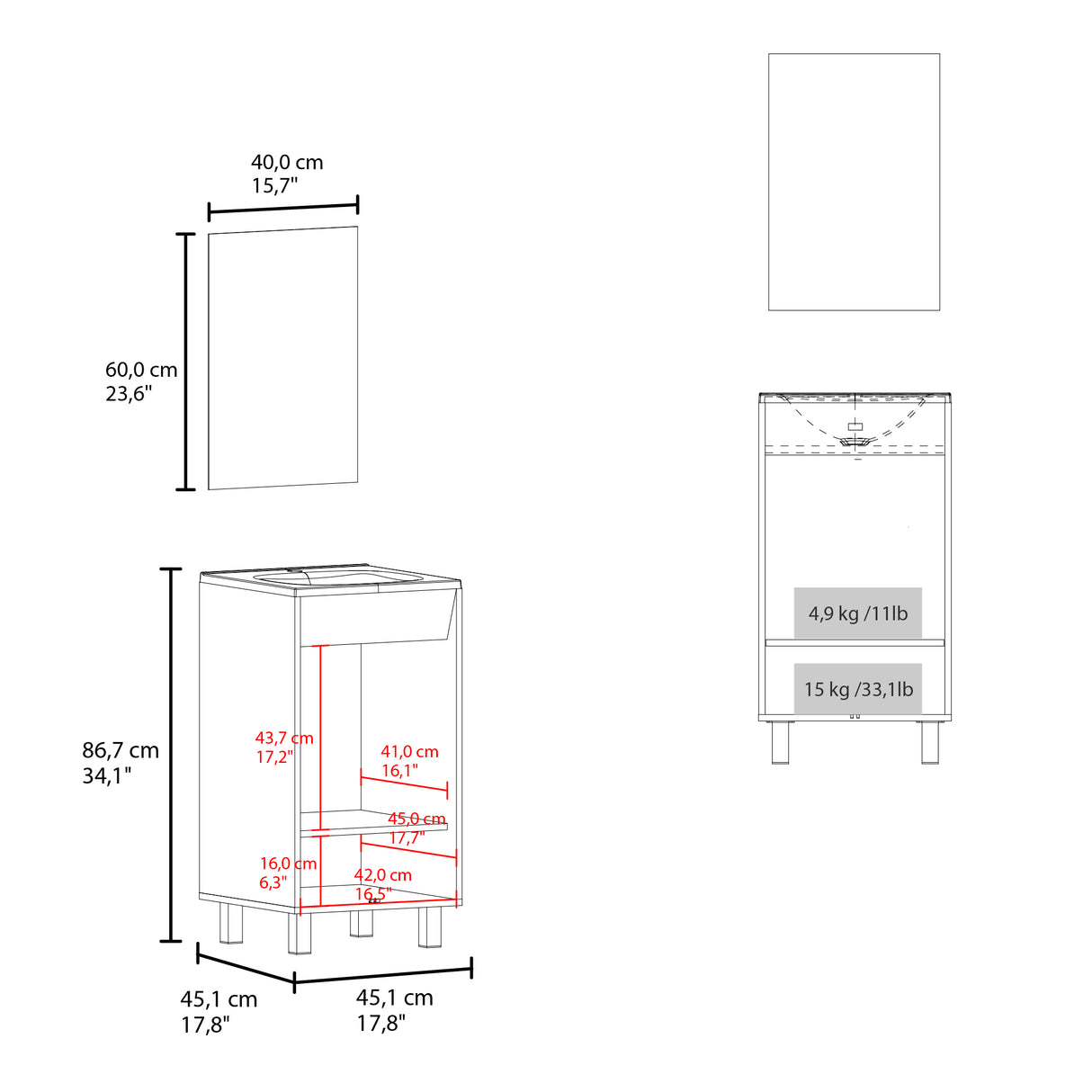 Set Mueble para Lavamanos con Espejo Brady Wengue 45x84.4cm Individual con Lavamanos - MUEBLES PARA LAVAMANOS | Bylmo