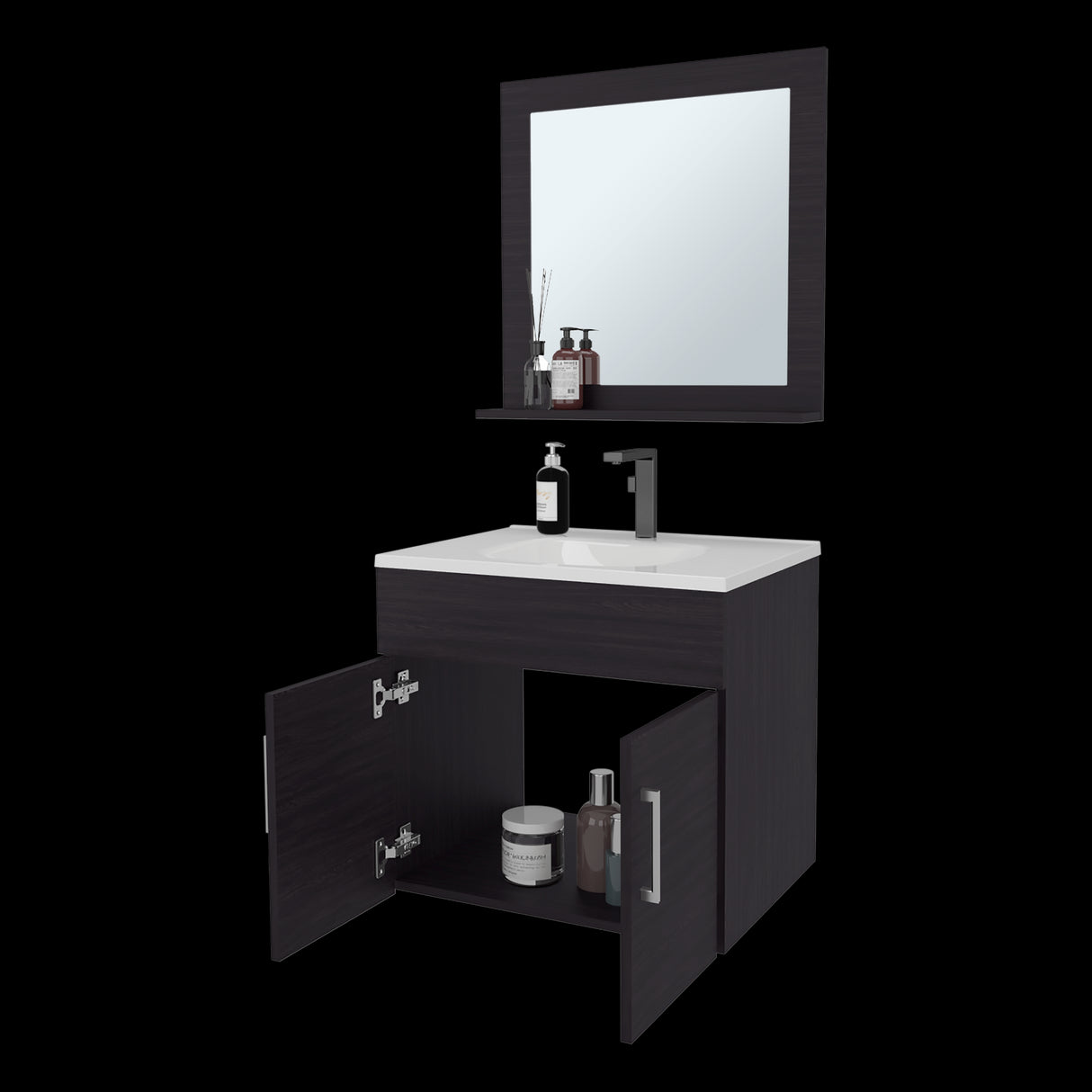 Set Mueble para Lavamanos con Espejo Flotante Blake Wengue 61.3x53.3cm Individual con Lavamanos - MUEBLES PARA LAVAMANOS | Bylmo